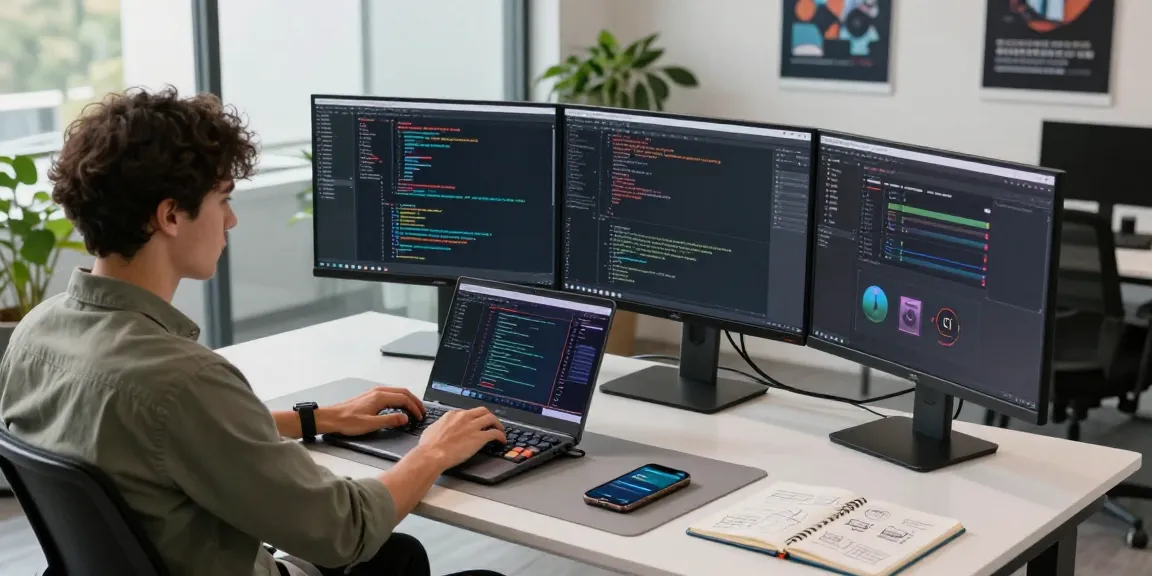 Developer working in a modern workspace showcasing the WPS Official Website tools and technology.